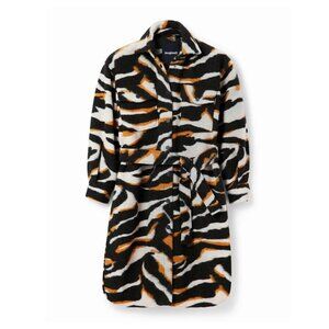 DESIGUAL Long Zebra Overshirt Belted Coat